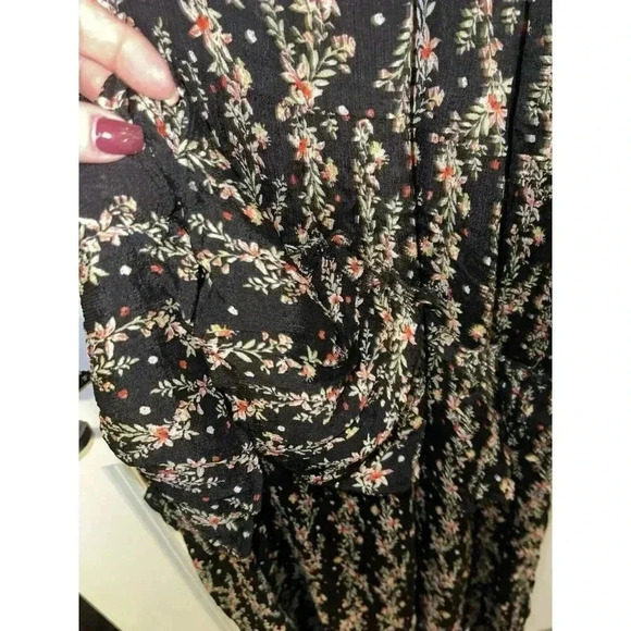 ZARA Maxi Dress Size M Black Red/Pink Floral Chiffon Long Sleeve Lined Ruffled - Picture 2 of 6